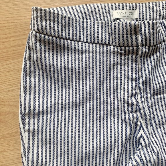 RACHEL ZOE Blue White Pinstripe Nautical Stretch Cropped Ankle Pant Sz 6 - Picture 2 of 11